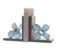 Deco 79 Sujetalibros Decorativos de Metal para Barco, hélice Envejecida, Antideslizante, con Soportes Marrones en Forma de L, Juego de 2 sujetalibros de Oficina de 6 W, 7 Pulgadas de Alto, Verde