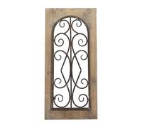 Deco 79 Wood Scroll Home Escultura de Pared Inspirada en la Ventana con Relieve de Metal, marrón, Wall Art 11" x 2" x 23"