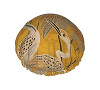 Deco Cranes - Golden Hour - Gorro de ducha a gran escala, gorros de ducha de baño reutilizables para mujeres de pelo largo, gorro de ducha de baño impermeable de doble capa protector de cabello para