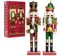 DECO EXPRESS Cascanueces Navidad 30 cm, Figuras Navidad Decoracion, Adornos Navideños de Madera - Pack de 2