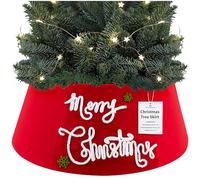 DECO EXPRESS Falda de Arbol de Navidad, Cubrepie con Texto Bordado Merry Christmas, Decoración de Navidad para el Hogar 42cm x 24cm (Merry Rojo, Parte Superior 42 cm/Base 56 cm)