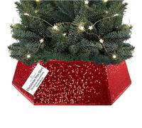 DECO EXPRESS Falda para Arbol de Navidad con Lentejuelas 68x85 cm, Cubre Árbol Navidad Hexagonal con Cierre de Velcro, Decoración Navideña para Hogar (Lentejuela Rojo)