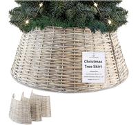 DECO EXPRESS Falda para Arbol de Navidad de Mimbre, Cubre Árbol Navidad Decoración para Fiestas, 40cm x 27cm (Beige, Altura 40cm/Base 56.5cm)