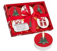 DECO EXPRESS Pack Velas de Te, Set de Velas Sin Aromas, Multipack con Duración de 2,5, 3 o 6 Horas (Rojo/Blanco 6 Pack)