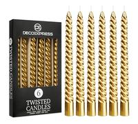 DECO EXPRESS Paquete de 3 o 6 velas en espiral de colores trenzadas que no gotean de larga duración, 6 horas de combustión, sin aroma (dorado, paquete de 6)