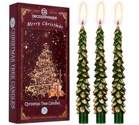 Deco Express Vela Arbol Navidad, Decoración de Navidad Casa, Pack de 3 Velas Decorativas Originales, Larga Duracion 7 Horas, Regalo Mujer (Verde/Oro 3 Pcs)