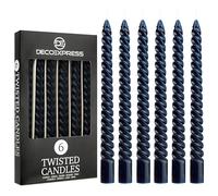 DECO EXPRESS Velas cónicas sin goteo para cena y restaurante, velas en espiral de colores trenzados (sin perfume, azul - Paquete de 6)