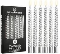 DECO EXPRESS Velas Decorativas Pack 6 Velas Larga Duración Quemado 6 Horas Sin Aroma Anti Goteo (Plata)