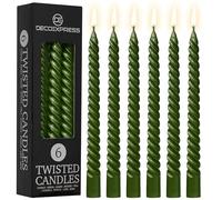 DECO EXPRESS Velas Decorativas Pack Velas de 3 o 6 Velas Larga Duracion Quemado 6 horas Sin Aroma Velas Anti Goteo (Oliva metalizada - Paquete de 6)