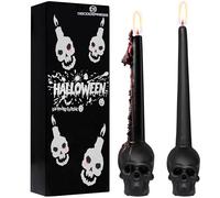 Deco Express Velas Halloween, Juego 2 Velas Calavera, Sin Aroma, Larga Duracion 12 Horas Regalos Originales Gothic para Fiestas y Hogar (Negro Cráneo)