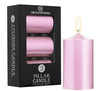 DECO EXPRESS Velas Larga Duracion, Velas Decorativas Pack de 3 Velas, Combustión de 30 Horas Sin Aroma (Oro Rosa - Paquete de 3)