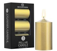 DECO EXPRESS Velas Larga Duracion, Velas Decorativas Pack de 3 Velas, Combustión de 30 Horas Sin Aroma (Oro - Paquete de 3)