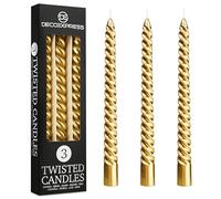 DECO EXPRESS Velas largas en espiral, paquete de 3 o 6, antigoteo retorcidas, 6 horas, larga duración, no perfumada, vela de cena (dorado, juego de 3)