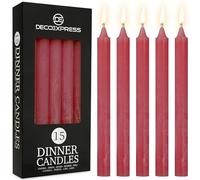 DECO EXPRESS Velas Rústicas Set de 15 Velas Larga Duracion 9 Horas Sin Fragancia Velas Decorativas Hecho a Mano (Rojo - Lote de 15)