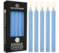 DECO EXPRESS Velas Rústicas Set de 15 Velas Larga Duracion 9 Horas Sin Fragancia Velas Decorativas Hecho a Mano (Azul - Paquete de 15)