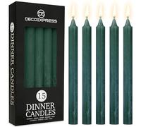 DECO EXPRESS Velas Rústicas Set de 15 Velas Larga Duracion 9 Horas Sin Fragancia Velas Decorativas Hecho a Mano (Verde - Paquete de 15)