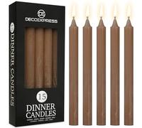 DECO EXPRESS Velas Rústicas Set de 15 Velas Larga Duracion 9 Horas Sin Fragancia Velas Decorativas Hecho a Mano (Marrón - Paquete de 15)