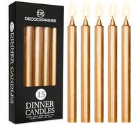 DECO EXPRESS Velas Rústicas Set de 15 Velas Larga Duracion 9 Horas Sin Fragancia Velas Decorativas Hecho a Mano (Oro - Lote de 15)