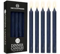 DECO EXPRESS Velas Rústicas Set de 15 Velas Larga Duracion 9 Horas Sin Fragancia Velas Decorativas Hecho a Mano (Azul marino - Paquete de 15)