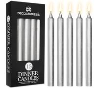 DECO EXPRESS Velas Rústicas Set de 15 Velas Larga Duracion 9 Horas Sin Fragancia Velas Decorativas Hecho a Mano (Plata - Paquete de 15)