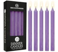 DECO EXPRESS Velas Rústicas Set de 15 Velas Larga Duracion 9 Horas Sin Fragancia Velas Decorativas Hecho a Mano (Morado - Paquete de 15)