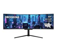 Deco Gear Monitor de juegos QD-OLED curvo ultra ancho de 49 pulgadas con 5120 x 1440, 144 Hz, HDR400 True Black, 0.03 ms, AdaptiveSync Premium, 100% sRGB, HDMI 2.1, 90 W USB-C, altavoces integrados