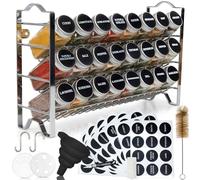 Deco haus® Especieros para Cocina - 24 Botes Especias, Organizador Especias de Condimentos de Metal 3 Niveles - Especiero 24 Tarros de Especias, 48 Etiquetas - Diseño Independiente o para Montar