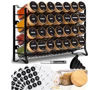 Deco haus® Especieros para Cocina - 28 Botes Especias, Organizador Especias de Condimentos de Metal 4 Niveles - Especiero 28 Tarros de Especias, 144 Etiquetas - Diseño Independiente o para Montar