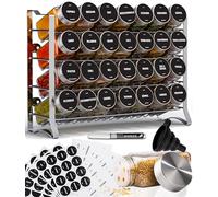 Deco haus® Especieros para Cocina - 28 Botes Especias, Organizador Especias de Condimentos de Metal 4 Niveles - Especiero 28 Tarros de Especias, 144 Etiquetas - Diseño Independiente o para Montar