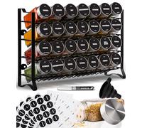 Deco haus® Especieros para Cocina - 28 Botes Especias, Organizador Especias de Condimentos de Metal 4 Niveles - Especiero 28 Tarros de Especias, 144 Etiquetas - Diseño Independiente o para Montar