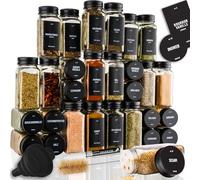 Deco Haus Juego 24 Tarros Especias con Tapa Rosca - Etiquetas, Embudo, Cepillo, Marcador - Va con Nuestros Estantes para Condimentos - Almacenamiento y Dispensador Vidrio Transparente 120ml 10.5x4.5cm