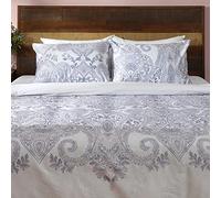 Deco Mex NH182274 - Juego de Cama (4 Piezas, algodón Satinado), Color Gris y Crema