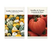 DECOALIVE 2 Sobres de Semillas: Calabacitas Decorativas y Tomate Buey | Calabacitas Variadas y Tomate Corazón de Buey: Sobres Separados para Cultivo y Decoración