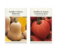 DECOALIVE Semillas Butternut y Tomate Buey - Pack 2 Sobres | Calabaza Butternut y Tomate Corazón de Buey: Cultivo de Hortalizas en Sobres Individuales