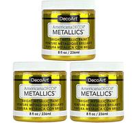 DecoArt Americana Metallics - Pintura acrílica metálica de oro de 24 quilates, paquete de 3 unidades de 8 onzas, pintura acrílica metálica de oro de 24 quilates, pintura multisuperficie a base de agua