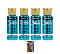 DecoArt Dazzling Metallics Pintura acrílica - Paquete de 4 pinturas metálicas verde azulado - Juego de acrílico iridiscente multisuperficie para artes y manualidades, arte de pared y kit de modelos