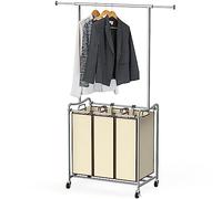 DecoBros - Carrito clasificador de ropa sucia de 3 bolsas con barra para colgar