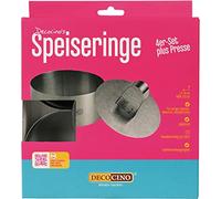 Decocino Juego de 4 anillos de comida con prensa - Ø 10 cm, 4 cm de altura - anillos de postre de acero inoxidable para hornear, formar y capas de postres, hamburguesas y mucho más.