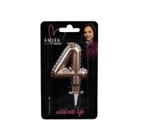 DECOCINO Meets Amira - Vela numérica, oro rosa, número 4, elegante decoración para fiestas de cumpleaños, fiestas o un aniversario, ideal para tartas, tartas o magdalenas, 7 cm de alto