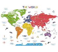 DECODAL DL3-2212 Extra grande Etiqueta del Mapa del Mundo Tatuaje de Pared (168x103 cm) para Niños Escuela de Cultura, Arte y Turismo Niño Cartel Internacional de Madera Bebé