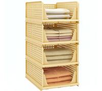 DECODEKO 4 Pcs Organizador Armario, Cajones Extraibles Apilables y Plegables para Armarios, Cajas Almacenaje Ropa de Plastico,Separadores para Ropa Cocina Dormitorio Baño - 33 x 43 x 18 cm, Amarillo