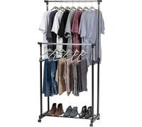 DECODEKO Perchero Doble de pie Burro con ruedas doble de metal extensible 80 x 43 x 90-160 cm