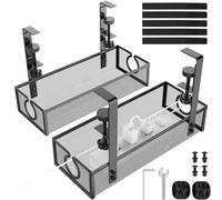 DECOHOME Bandeja de gestión de cables para debajo del escritorio, cesta de malla sin taladrar, organizador de cables sin tornillos para el hogar y oficina (Negro, paquete de 2, 7 pulgadas)