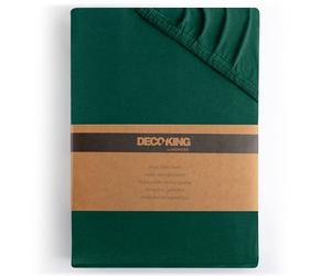 DecoKing 135x190-140x200 cm 100% Algodón Peinado Sábana Bajera Ajustable Jersey Botella Verde Amber Collection