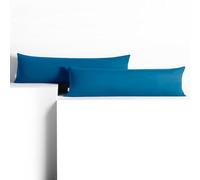 DecoKing 2 Fundas de Almohada de 20 x 145 cm, Jersey 100% Algodón Peinado, con Cremallera, Color Azul y ámbar