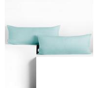 DecoKing 2 Fundas de Almohada de 40 x 120 cm, Jersey 100% Algodón Peinado, con Cremallera, Color Azul Claro y ámbar