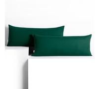 DecoKing 2 Fundas de Almohada de 40 x 120 cm, Jersey 100% Algodón Peinado, con Cremallera, Color Verde y ámbar