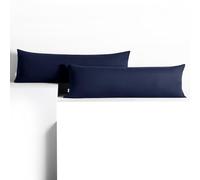DecoKing 2 Fundas de Almohada de 40 x 145 cm, Jersey 100% Algodón Peinado, Cremallera, Azul Oscuro, ámbar