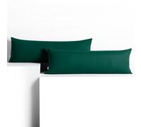 DecoKing 2 Fundas de Almohada de 40 x 200 cm, 100% algodón Peinado, Cremallera, Color Verde Botella, ámbar