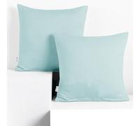 DecoKing 2 Fundas de Almohada de 80 x 80 cm, Jersey 100% Algodón Peinado, con Cremallera, Color Azul Claro y ámbar